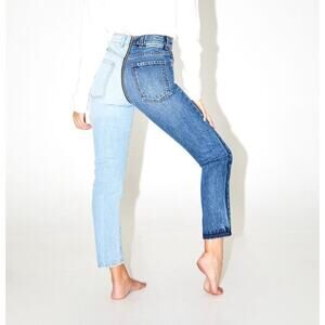 Revice Yin Yang Two Tone Zipper Jeans Straight Crop Denim size 30 High Rise Pant